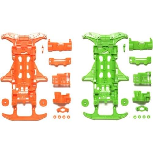 2 Sets Tamiya Mini 4WD Racing Car VS Chassis 94839 95355 Orange/Green VS Reinforced Carbon Chassis Set
