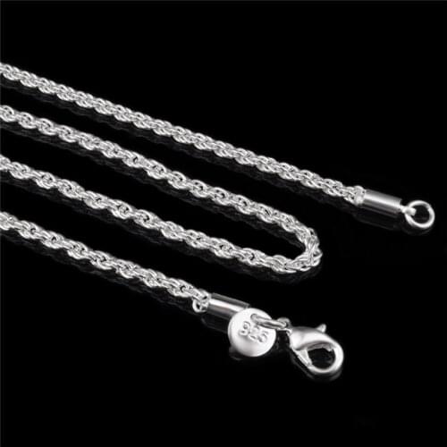 2016 Hot Silver color twisted rope chain necklace 3mm classic charm jewelry global hot factory cheap wholesale