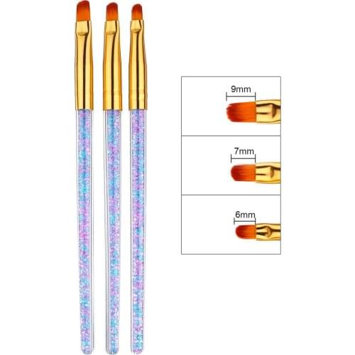 3Pcs UV Gel Brush Liner Painting Pen Acrylic Drawing Brush Gel Extension Pen Rhinestone Handle Manicure Nail Art Tool