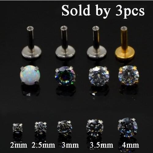 3pcs Steel 16G Triple Forward Helix Internally Threaded Prong Set with Flat Bottom Ear Tragus Cartilage Piercing Fashion Jewelry