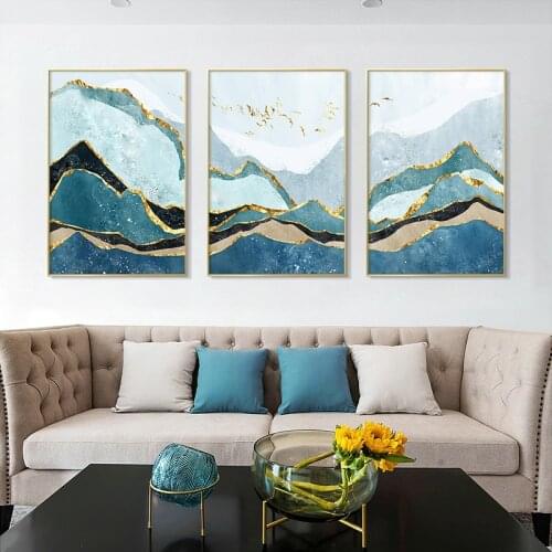 Abstract Mountain Peak Flying Bird Canvas Painting Gold Foil Mountain Painting Poster Print Picture for Living Room Home Decor