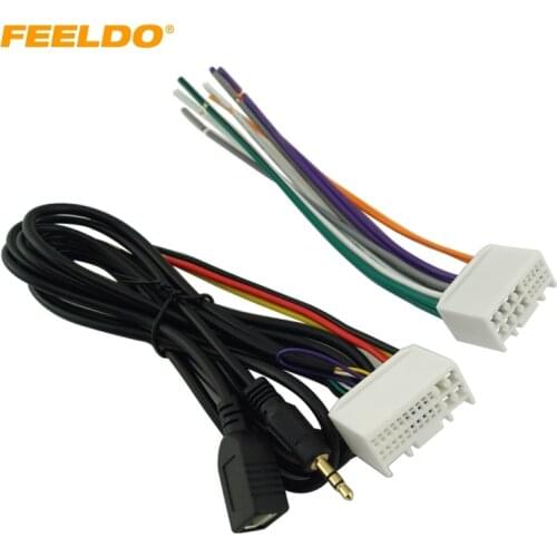 FEELDO Car Audio CD Stereo Wiring Adapter With USB/AUX(3.5mm) Plug For Kia K2/K5/Sportage R Factory OEM Radio CD/DVD Stereo