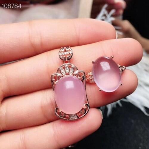 Free Shipping Natural Rose Quartz jewelry set Natural Real Rose Quartz 925 sterling silver 1pc pendant,1pc ring