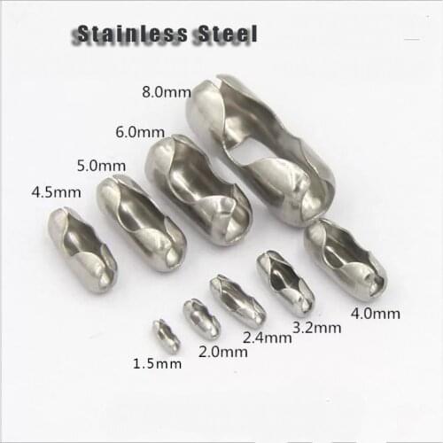 DAWNJOE 1.5/2/2.4/3.2/4/5/6/8 mm Stainless Steel Ball Chain Bead Chain Connector Clasps End Beads Crimp DIY Jewelry Findings