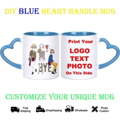 DIY Blue heart Mug 3 Girl friendship Personalized Ceramic Mugs Coffee Milk Cup Gift Print Pictures photo mug KTDZ-RW-009-LA