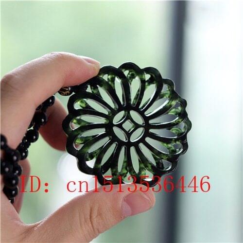 Hollow Out Double-sided Carved Geometric Jade Pendant Natural Chinese Black Green Necklace Charm Jewellery Fashion Amulet Gifts