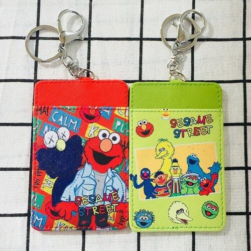 IVYYE 1PCS Sesame Street Fashion Anime Card Holder PU Cartoon Credit Bags Coin Bus Cards Key chain Girls Gifts New