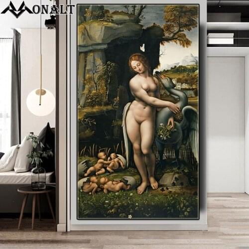Famous Oil Painting Lida and the Swan Canvas Poster and Prints Classical Art Painting Wall Pictures For Living Room Poster Decor
