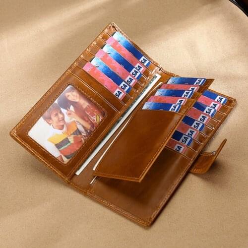 Genuine Leather Vintage Hand Card Wallet Mens Antique Crazy Horse Purse Long Cow Leather Large Capacity Card Holder Bag