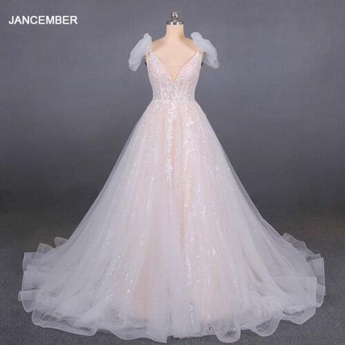 LSDZ23 JANCEMBER Champagne French Sweet V-Neck Tank With Sleeveless Backless Wedding Dress 2021 For Woman Bow A-Line