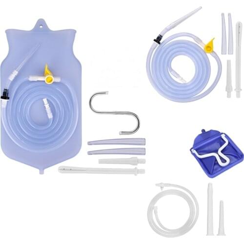 1.6/2L Enema Bucket Kit Silicone Stainless Steel Enema Bag Nozzle Washing Colon Anal Cleansing Feminine Hygiene Care Detox
