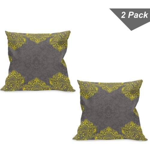 Antique Yellow Pillow Cushion Cover Pack of 2 Vintage Ethnic Victorian Royal Curls Zippered Double-Sided Accent for Living Room