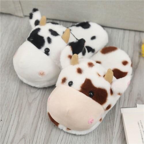 New 26cm Kawaii Plush Cattle Shoes Animal Toys Cute Pig & Cow Warm Winter Adult Shoes Doll Women Indoor Household Products
