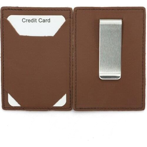 New Real Leather Thin Card Holder Bank Credit Card Pocket Cowhide Card Wallet with Dollar Clip Convenient Bus ID Card Holders