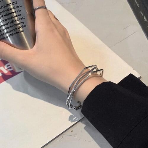 Luokey New Korean Elegant Irregular Geometric Open Cuff Bangles For Girls Silver Color Fashion Women Bracelets & Bangles Jewelry