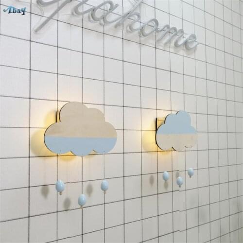 INS Original Wood Cloud Night Lights Childrens Room Decorative Lamp Living Room Aisle Wall Pendant Battery Hanging Night Lamps