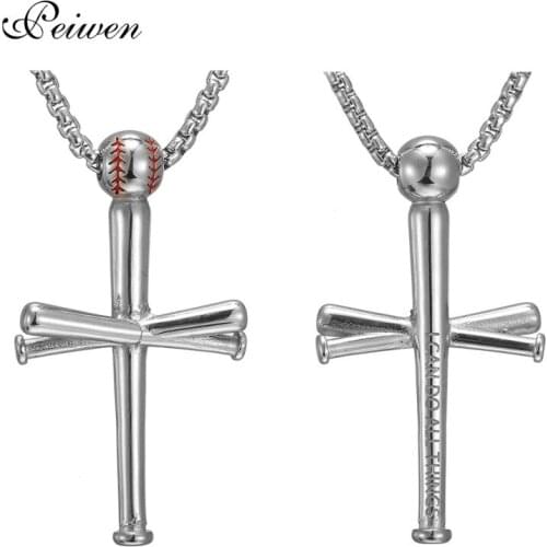 Cross Necklace by Pendant Men Sports Stainless Steel Necklace Baseball Cross Choker Necklaces For Boys Gift Sports Jewelry