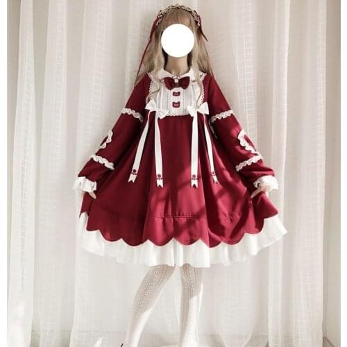 Lolita Dress Victorian New Year Bear Autumn Winter Lolita Red Embroidery Lolita Lantern Sleeve Retro Kawaii Op Dress Women