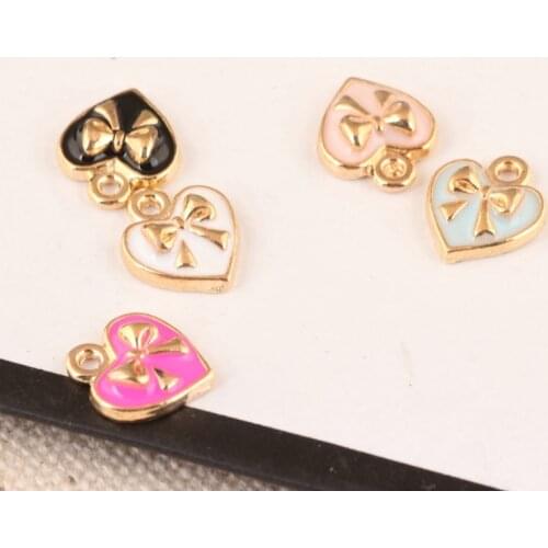 10pcs/lot Small Love Shape With Bow Charms Bracelets Fit Metal Pendants Earring Enamel Charms Fashion Jewelry Accessories YZ098