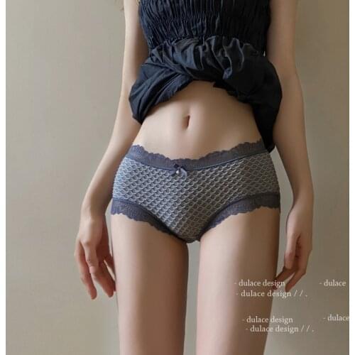 Print Lingerie Sexy Contrast Coast Lace Edge Low Waist Seamless Breathable Cotton Seamless Transparent Underwear Bow Panties