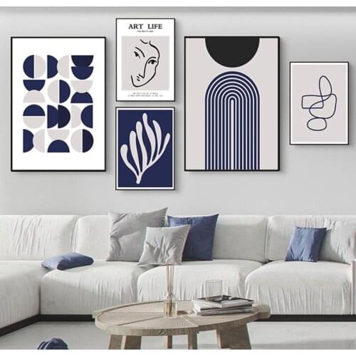Simple modern Nordic abstract line figure Klein blue living room art poster decorative painting picture painting core