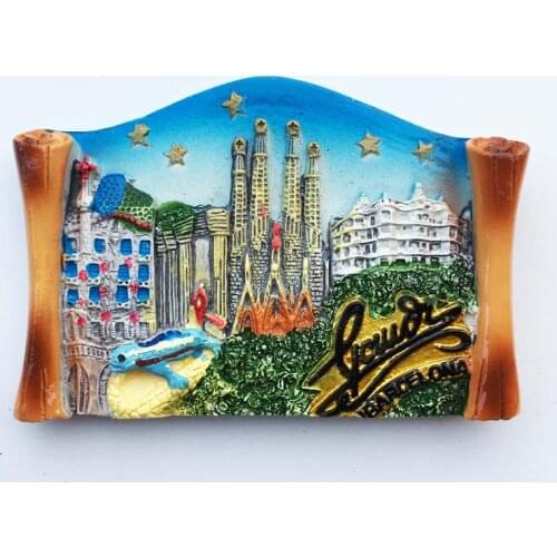QIQIPP Barcelona Landmarks, Spain Creative hand-painted tourist commemorative gift crafts magnetic refrigerator stickers