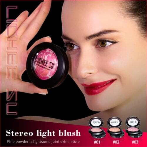 LICHEE SU 3 Colors 3D Baked Blush,Professional Palette Blush Contour,Natural Makeup Blusher for Face Cosmetics,Matte and Shimmer