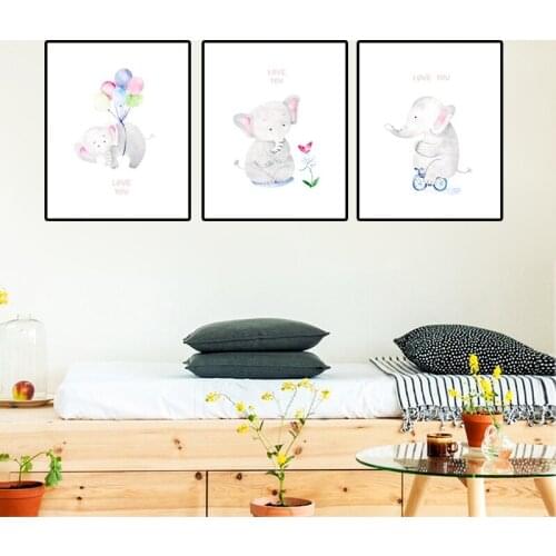 Modern Scandinavian Minimalist Cute Creative Elephant Animal Childrens Room Decorative Canvas Painting Wall Painting Art