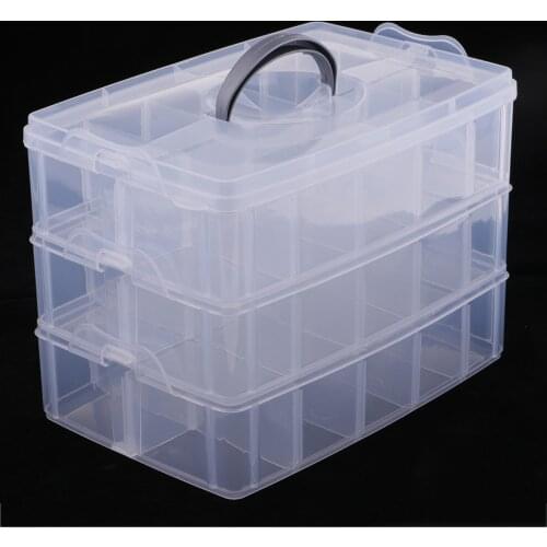 3 Layer Stackable Clear Plastic Jewelry Beads Box Organizer Storage CaseContainer with Adjustable Dividers 30 Grids