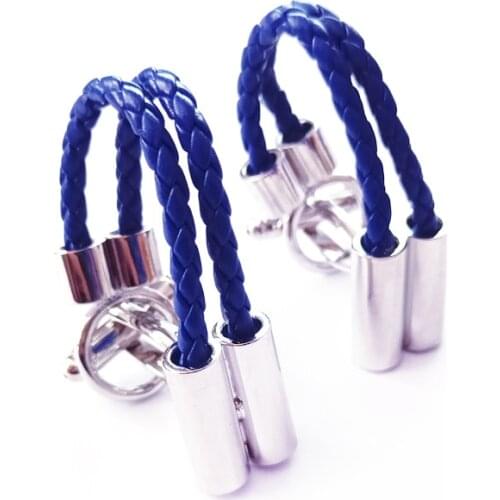 DY High quality three color black brown blue double skin leather Cufflinks Stainless steel cords combined with French shirt cuff