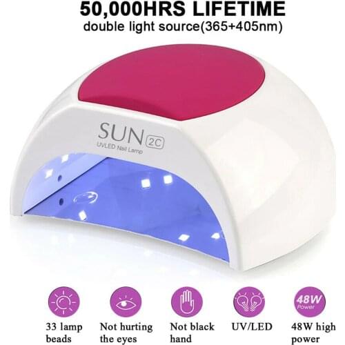 SUN 2C 48W UV LED Nail Lamp Curing Gel Polish Dryer LCD Display 30s/60s/90s Timer Auto Sensing Pedicure Manicure