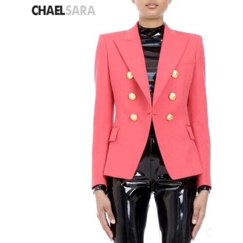 2019 New Runway Designer Blazer Jacket Coat Womens Lion Buttons Double Breasted Slim Office Ladies Blazers Outerwear