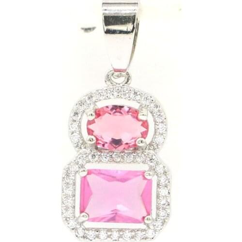 37x21mm SheCorwn Created Green Peridot White CZ Gift For Sister Silver Pendant