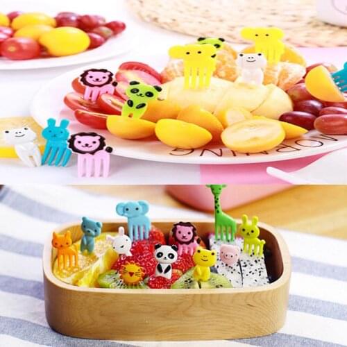 10 Pieces Cute Bento Sticks Childrens Animal Fruit Fork Dessert Food Fruit Forks Lunch Bento Accessories (Color/Animal Random)