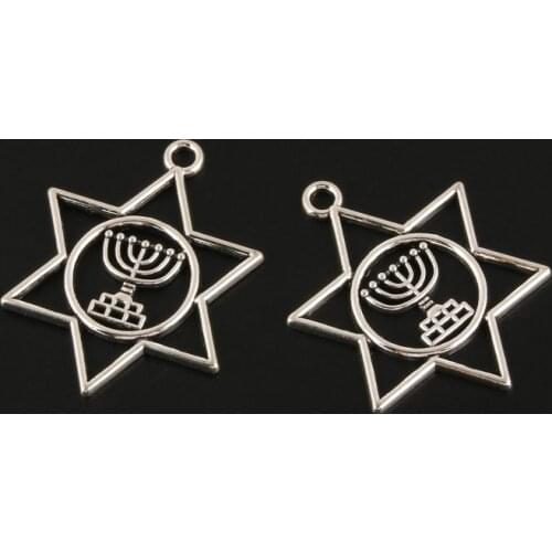 20pcs Charms Judaism Menorah Star Of David Silver Color Pendant For Jewelry Making DIY Handmade Craft Accessories