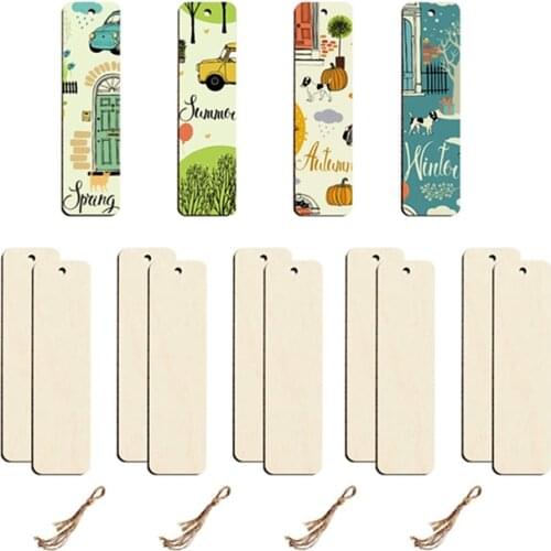 5-36Pcs Unfinished Nature Wood Slice Gift Tags Blank Rectangle Wooden Hanging Label With Hemp Ropes For Home Decor Supplies