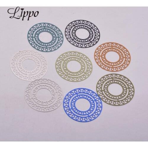 50pcs AB5421 30mm Painted Laser Cut Round Connector Charms Metal Brass Jewelry Filigree Earrings Findings