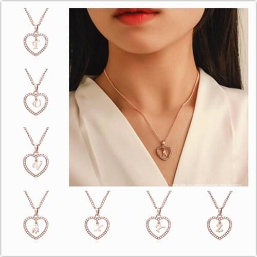 1piece Elegant Necklaces Initial Letter Heart Rose Golden Choker Necklace Pendant Chain Necklace Women Jewelry