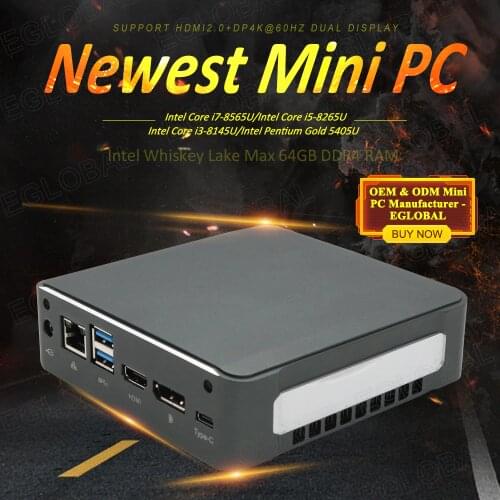 Eglobal Pocket Cooling Fan Gaming Pc Intel Pentium Gold 5405U Core i3 8145U i5 8265U i7 8565U Mini Pc Windows10 HDMI2.0+DP 4K