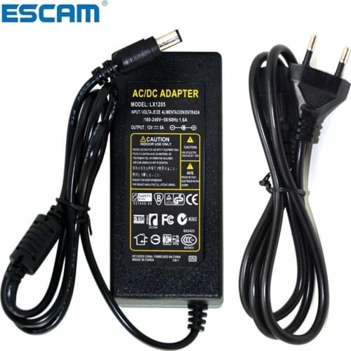 ESCAM DC 12V 5A 60W Power Adapter Transformer Switch AC100-240V to DC12V Power Supply for CCTV Camera Security System