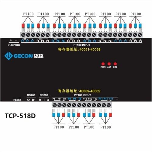 Ethernet and serial port temperature collector, 12-channel high-precision PT100 three-wire temperature acquisition module