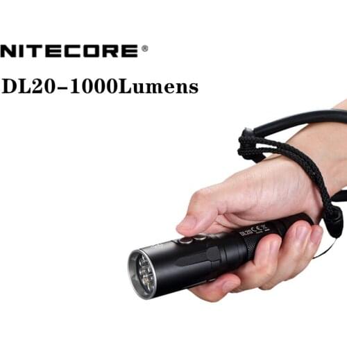 NITECORE DL20 Diving Flashlight 1000Lumen 100 Meters Submersible Range 223M IPX8 Rating Double Waterproof Flashlight Underwater