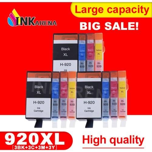 INKARENA 12Pcs 920 Compatible For HP 920XL Ink Cartridge for HP OfficeJet 6000 6500 7000 Printer For HP920 BK C M Y full of ink