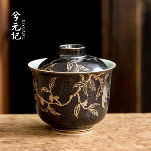 Kiln jingdezhen ceramic tureen household is not large with cover GaiWanCha Chinese kung fu tea tea cup