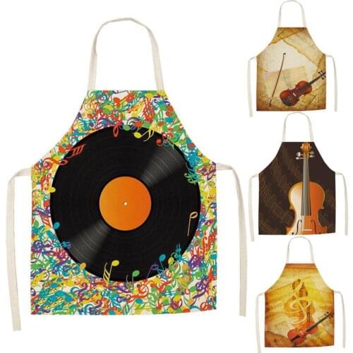 Musical Note Pattern Kitchen Aprons for Woman Man Dinner Party Cooking Cotton Linen Bibs Cleaning Tools WQ12