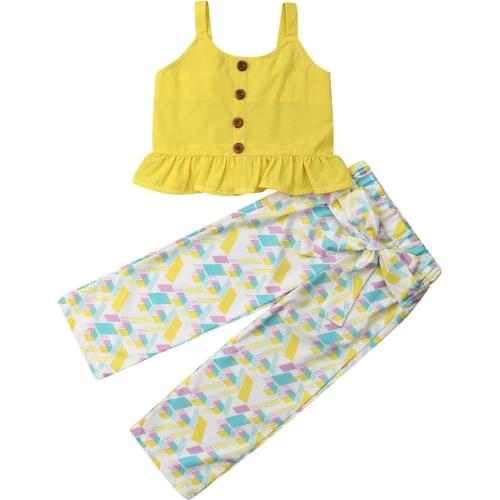 Summer Toddler Baby Girl Clothes Ruffle Sling Tops Long Pants Outfits Sunsuit