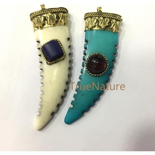 Fashionable Howlite Turquoises Bone Pendant Bronze Twist Trims Charm With Wine Glass Pendants In 51*17 mm PM4015