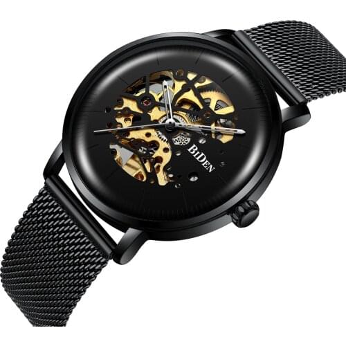 2020 BIDEN mechanical stainless steel with 30 M waterproof luminous mesh strap automatic watches for men