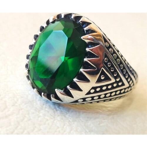 Big Oval Green Zircon Rings For Men Wedding Jewelry Geometric Crystal Stone Engagement Ring Male Luxury Silver Color Accessories