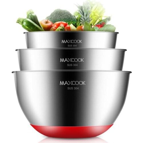 3 x Premium 304 Stainless Steel Mixing Bowls Set Food Fruits Storage Washing Bowl Cooking Dining Catering Baking Prepping Tools